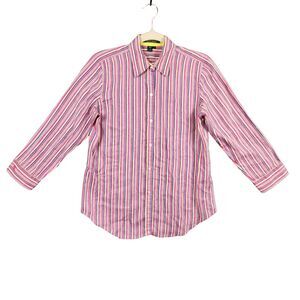 LRL Lauren Ralph Lauren Rainbow Pink Striped Linen Button Up Shirt SIZE SMALL